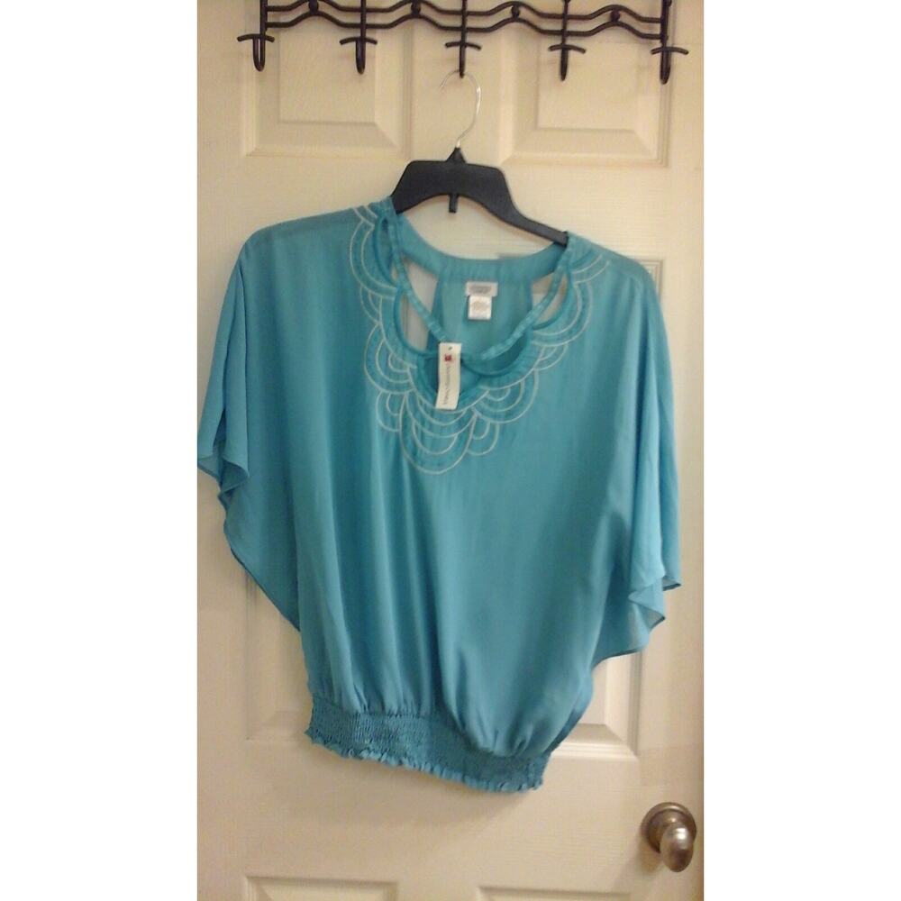 Charming Charlie Blouse Women's Large Aqua Kimono Sheer Boho Lagenlook NWT$35